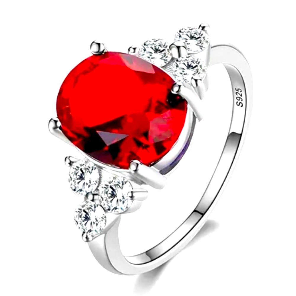 Ruby .925 Silver Birthstone Engagement Ring - size 9